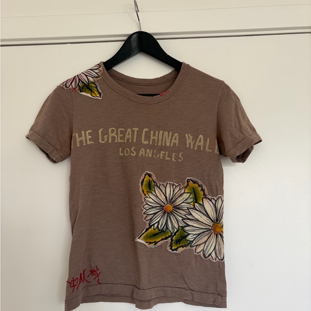 Brown Graphic Tee with Floral Design